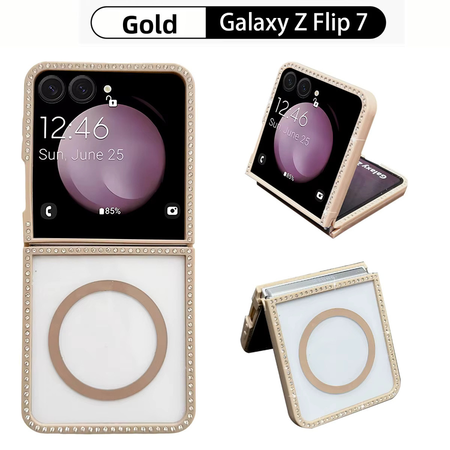 Glitzer Handyhülle mit Diamant-Effekt und Magnetfunktion für Samsung Galaxy Z Flip 6 in Pink - Bild 2