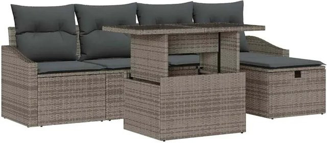 vidaXL Garten-Sofa-Set aus Polyrattan in Grau, 6-teilige Lounge-Garnitur mit Polsterkissen für Terrasse und Garten - Bild 1