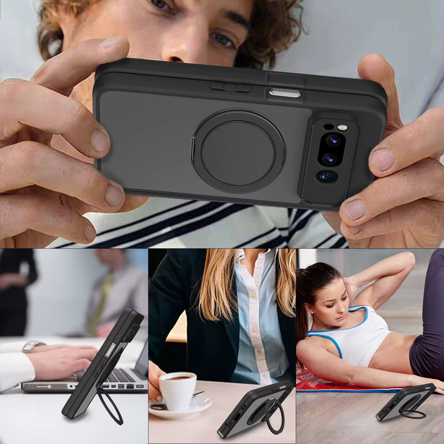 Magnetische Google Pixel Fold Hülle mit Ständer in Schwarz, matte und stoßfeste ultradünne Handyhülle - Bild 3