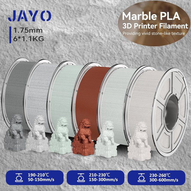 JAYO 6 Rollen Hochgeschwindigkeits-PLA-Marmor-3D-Druckerfilament 1,75 mm Multicolor für FDM-3D-Drucker mit Marmorstruktur - Bild 1