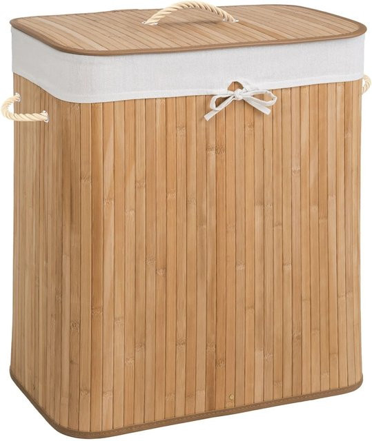 Tectake Wäschekorb aus Bambus mit Deckel in Beige, B/T/H: 53 x 33 x 50 cm, Höhe: 63 cm - Bild 1