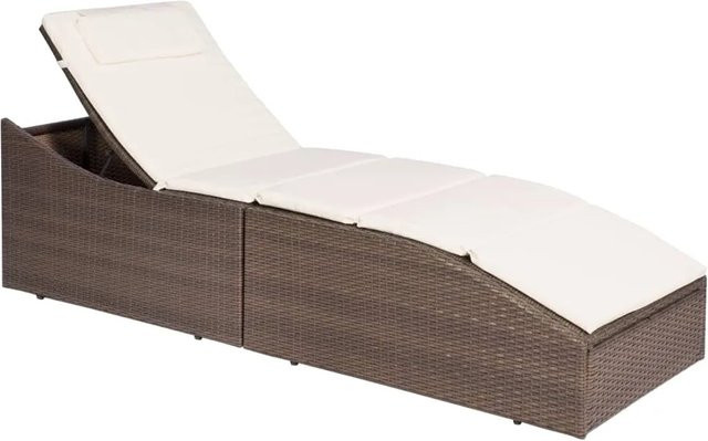 vidaXL Sonnenliege aus Poly Rattan mit Polsterauflage in Braun und Weiß für Garten und Terrasse - Bild 1