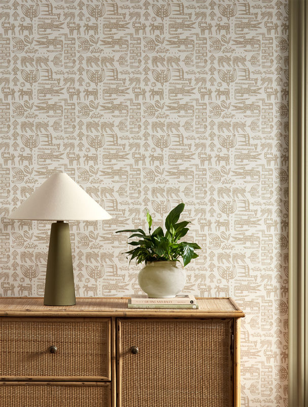 Scion Tapete Twycross Linen in Beige mit geometrischem Mid-Century Design und Tier-Motiven aus Vlies - Bild 2