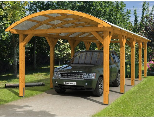Skan Holz Carport Franken Bogendach mit Doppelstegplatten aus Polycarbonat, Farbe: beige, B/T/H: 376 x 969 x 293 cm - Bild 1