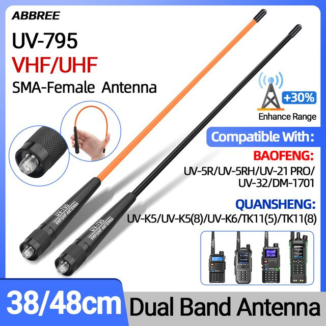 ABBREE UV-795 Dual Band Flexible Antenne mit SMA-Buchse in Schwarz für Baofeng UV-17, DM-1701, M-13 PRO und Quansheng UV-K6 Walkie Talkie - Bild 1