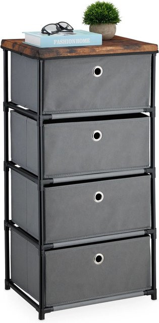 Relaxdays Kommode aus Stahl in Grau mit 4 Stoffschubladen, B/H/T: 85 x 43 x 33 cm - Bild 1
