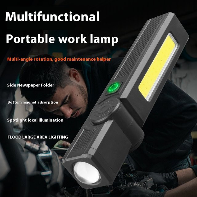 ESMARTER Multifunktionale USB-Taschenlampe mit Magnet und COB-LED, wasserdichtes Arbeitslicht in Schwarz - Bild 1