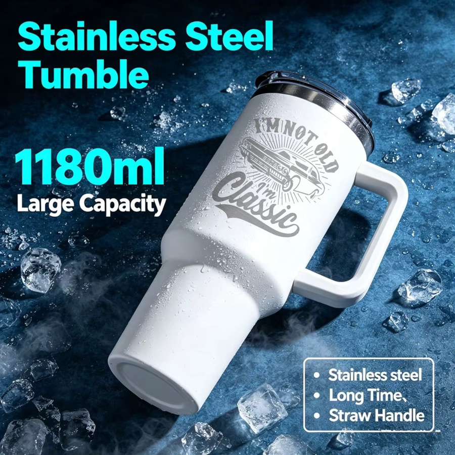 INGIFTA Thermobecher aus Edelstahl in Schwarz, vakuumisolierter Tumbler mit Strohhalm, 1200 ml auslaufsichere Wasserflasche für Kaffee und Fitness - Bild 2