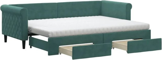vidaXL Tagesbett ausziehbar mit Schubladen in Dunkelgrün aus Samt, B/T/H: 80 x 200 x 90 cm - Bild 1