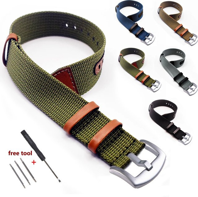 Uhrenarmband Leder, Canvas Nylon Patch, Unisex - Bild 1