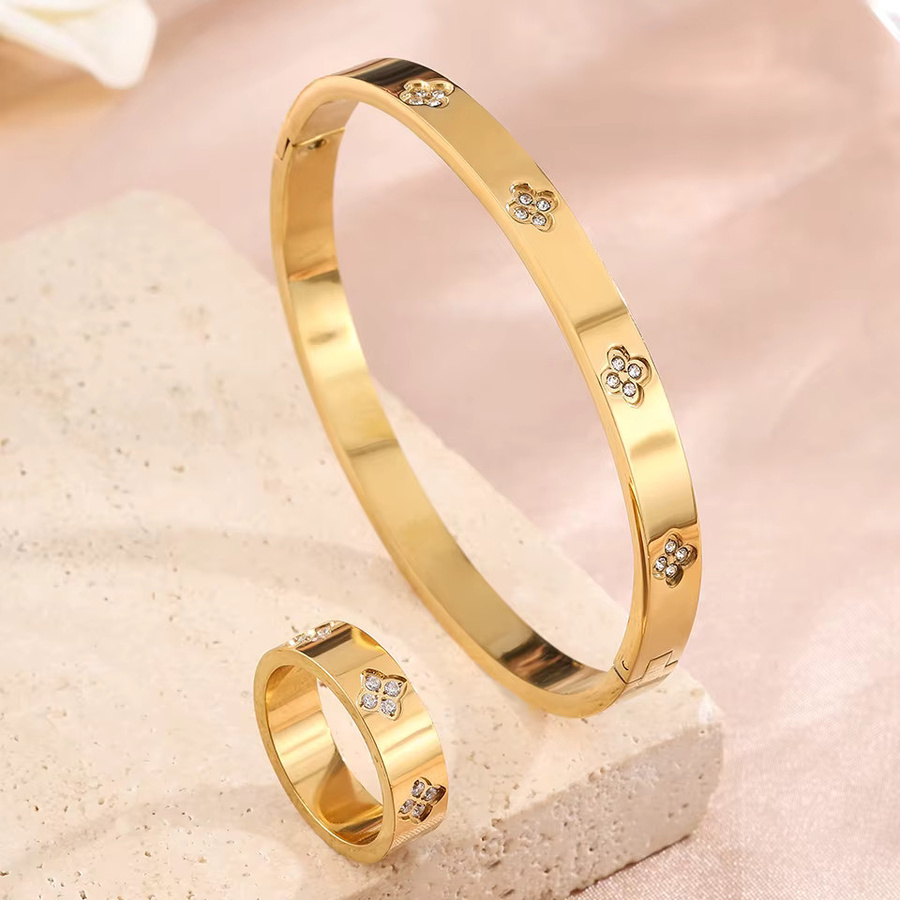Armband-Ring-Set, Messing, Gold, Zirkonia, Damen - Bild 2