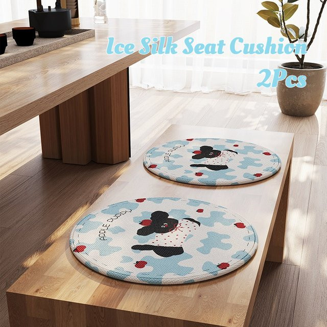 2er-Set DHDH Runde Eisseide Sitzkissen mit Cartoon-Design, Kühlende und Atmungsaktive Stuhlauflage, Rutschfest, Multicolour, Durchmesser: 30 cm und 40 cm - Bild 1