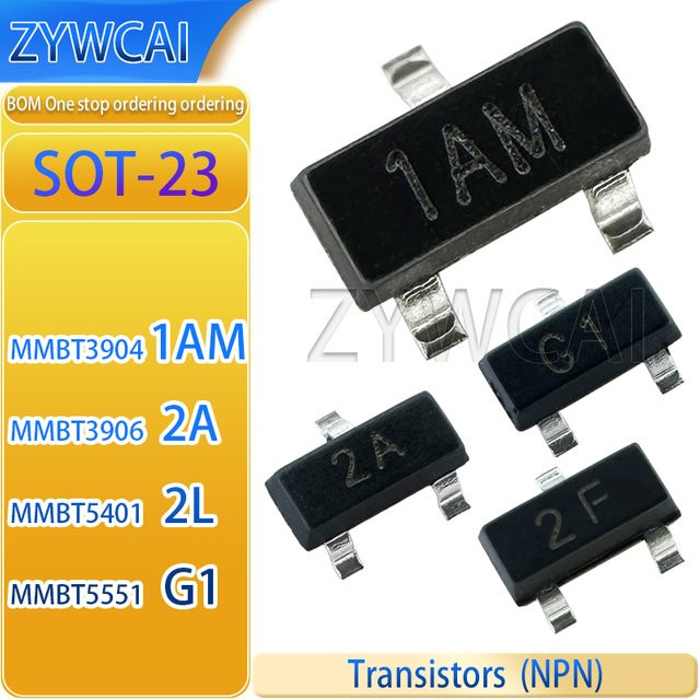 ZYWCAI Transistor Set SOT-23 BJT NPN und PNP Typen MMBT3904 MMBT5401 MMBT5551 MMBT3906 in Schwarz, 50 Stück - Bild 1