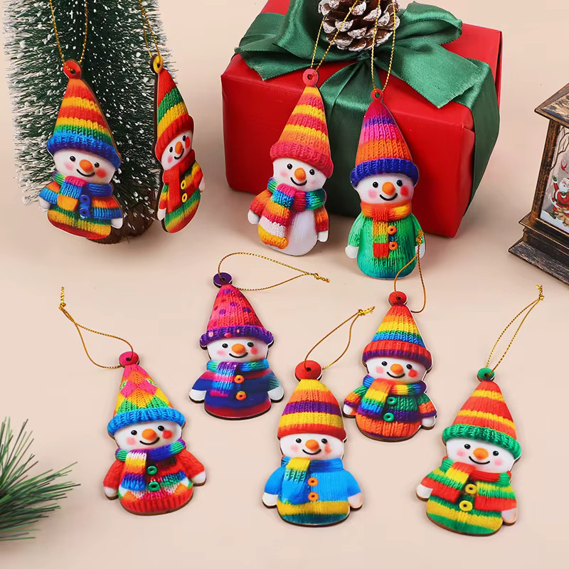 16er Set xunyihappy Schneemann Weihnachtsornamente aus Holz, bunte 2D Anhänger für Weihnachtsbaum und Dekoration - Bild 3