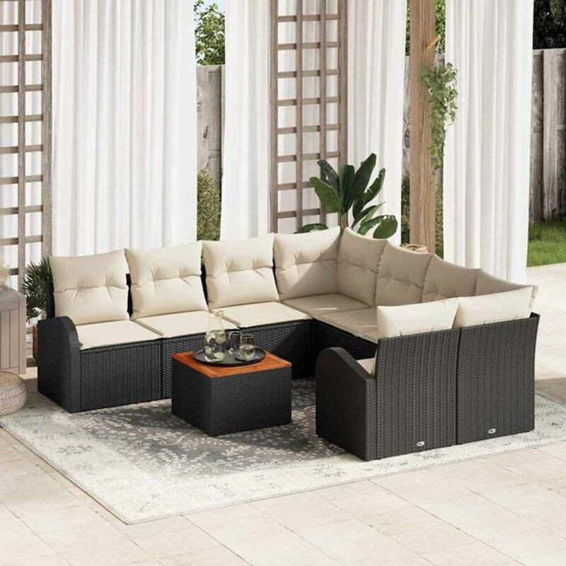 Vidaxl Garten-Sofa-Set aus Rattan, Metall und Massivholz in Schwarz und Weiß, 9-teilig, modern - Bild 1