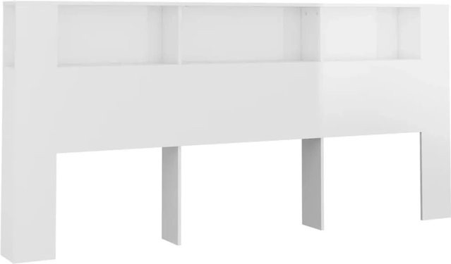 vidaXL Kopfteil mit integrierten Ablagen in Hochglanz-Weiß, B/H/T: 220 x 104,5 x 18,5 cm - Bild 1