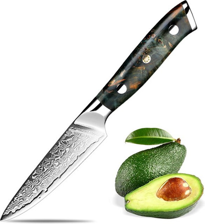 Xituo Damast Schälmesser mit stabilisiertem Holzgriff in Multicolour, Länge: 8,9 cm