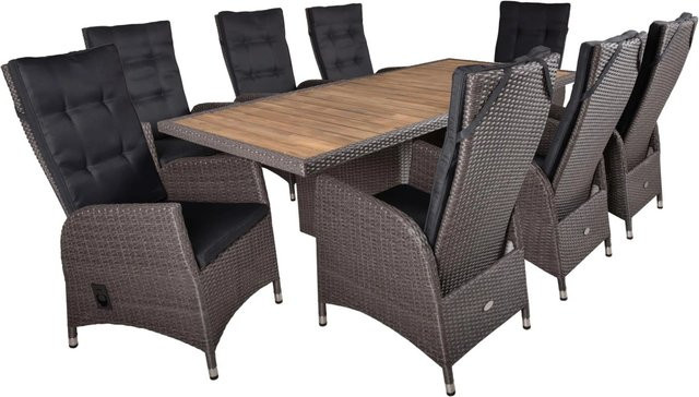 DELUKE Garten-Sitzgruppe HAMM 9-teiliges Gartenmöbel-Set aus Akazie in Weidenbraun mit Esstisch, Stühlen und Sesseln - Bild 1