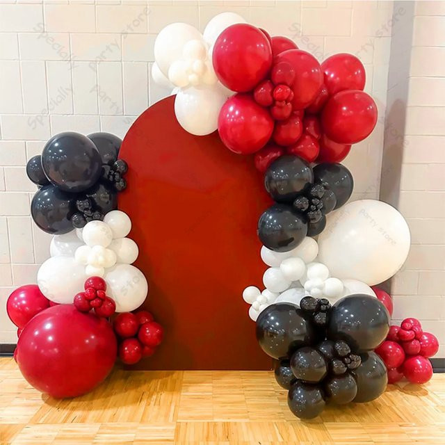 YAYB 129-teiliges Ballonbogen-Set aus Latex in Schwarz, Rot und Weiß für Babyparty, Geburtstag, Hochzeit, Abschlussfeier oder Jubiläumsdekoration - Bild 1