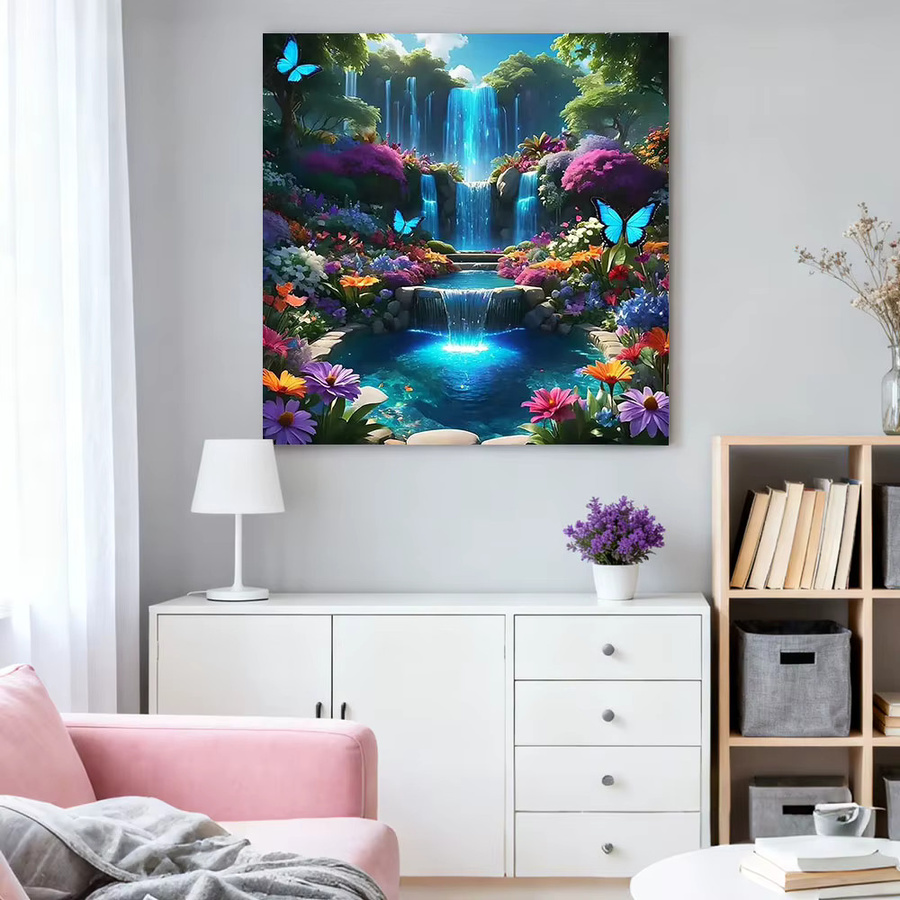 HUACAN 5D-Diamant-Mosaik Set Wasserfall Landschaft Wandkunst zum Selbermachen, Mehrfarbig, B/H: 20 x 20 cm - Bild 3
