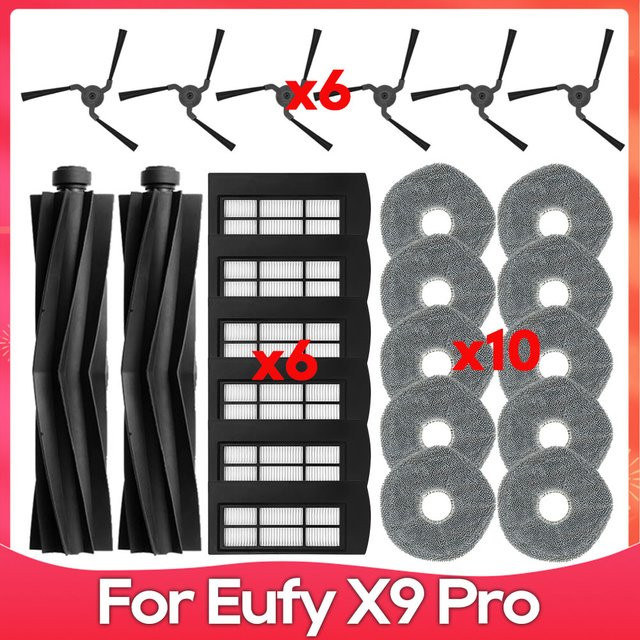 OSSIEAO Zubehör-Set für Eufy X9 Pro Saugroboter mit Walzen-Seitenbürsten, HEPA-Filtern und Wischmopps in Schwarz - Bild 1