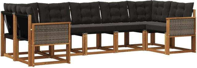 vidaXL Outdoor-Sofagarnitur L-Form aus Akazie Massivholz in Natur und Schwarz mit Textilene Stoff und Kissen - Bild 1
