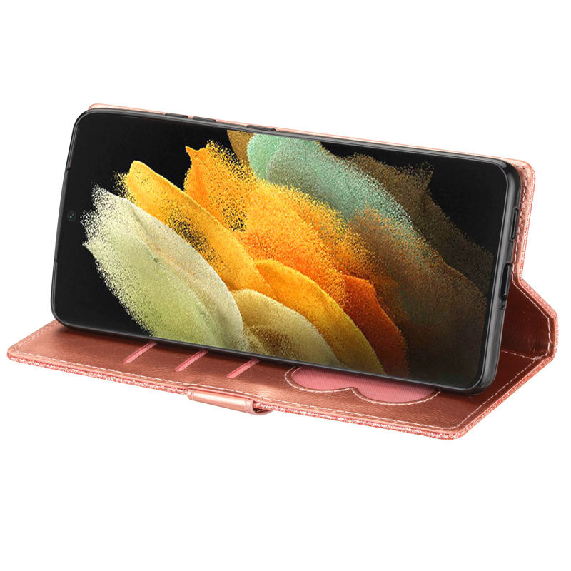 Glitzer Lederhülle mit Reißverschluss als Flip-Brieftasche für Samsung Galaxy S26 S25 S24 S23 S22 S21 S20 S10 Plus Note 20 5G in Silber - Bild 2
