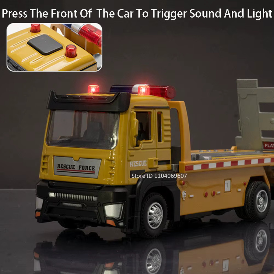 MAKEDA Flachbett Anhänger Bagger Mixer LKW Modell, 1:32, Metall, mit Licht und Sound - Bild 3