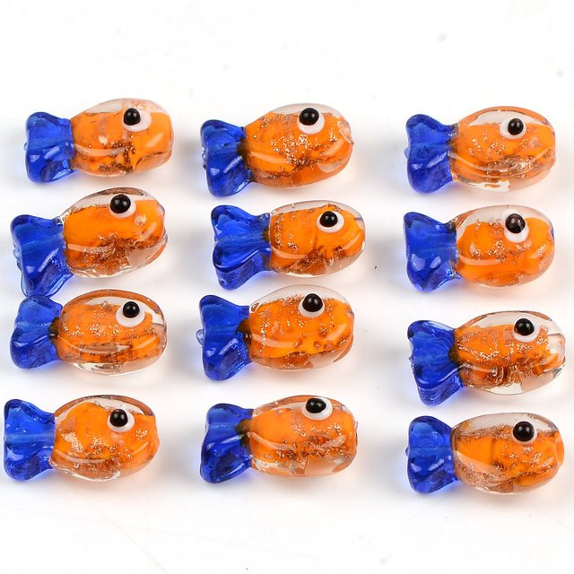 NASSBORO Glasperlen, Herz und Fisch, Orange und Blau - Bild 1