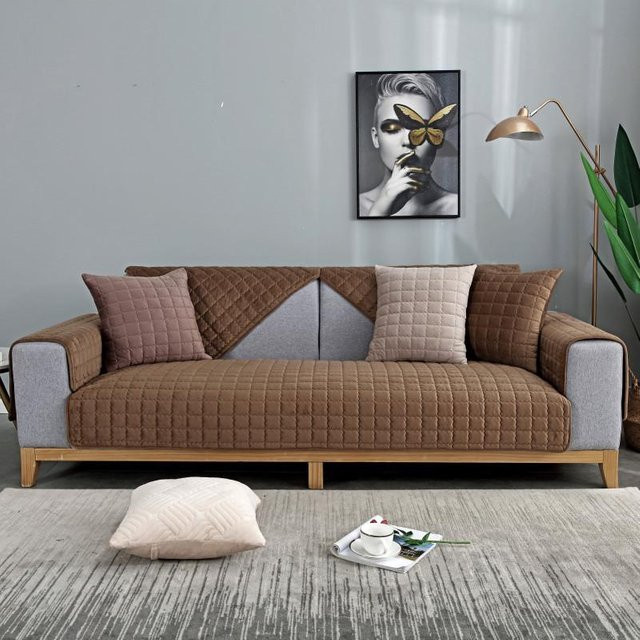 Super Six Sofakissen aus Plüsch, einfarbig und rutschfest, B/B/B: 70 x 70 x 1 cm, Beige oder Braun - Bild 1
