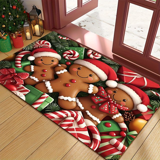 VIKAMA Weihnachts-Druckteppich mit Cartoon Drei Lebkuchenmänner für Badezimmer und Heimdekoration - Bild 1