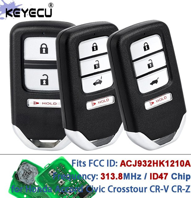 KEYECU Keyless-Go Smart Remote Key Fob ID47 für Honda Accord Civic Crosstour CR-V CR-Z, Schwarz, 313,8 MHz, FCC ID: ACJ932HK1210A - Bild 1