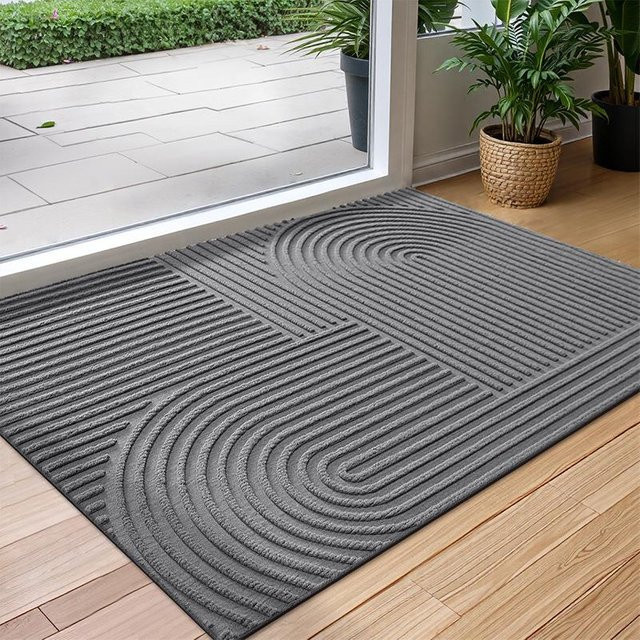 Rutschfeste Lodestar Fußmatte für den Außenbereich aus Polyester und Gummi, grau, B/T: 60 x 90 cm - Bild 1