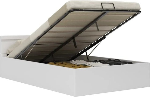 vidaXL Stauraumbett mit Hydraulik, LED-Beleuchtung und USB-Anschluss, Weiß, Kunstleder, B/T/H: 120 x 200 x 212 cm - Bild 1