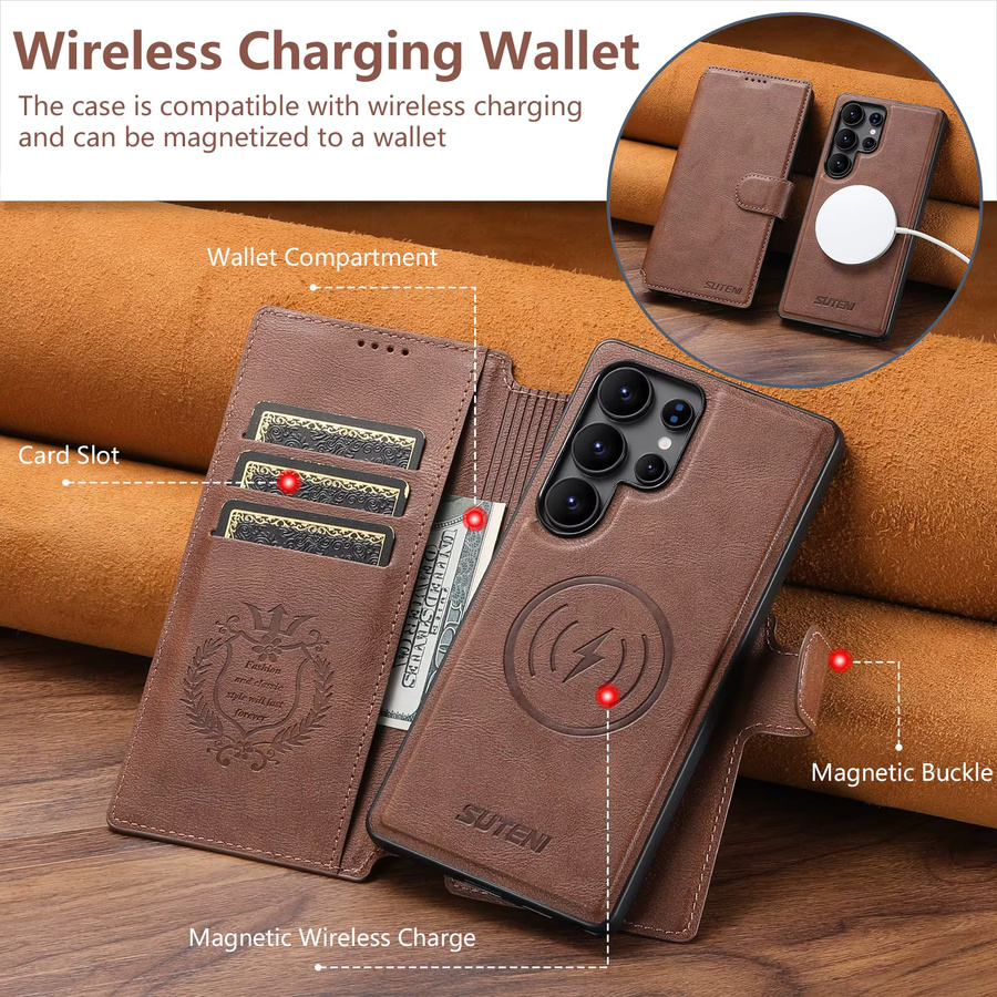 2 in 1 Flip Wallet Case für Samsung Galaxy S25 S24 S23 S22 Ultra mit magnetischem Kartenfach und Wireless Charging Unterstützung in Blau - Bild 2