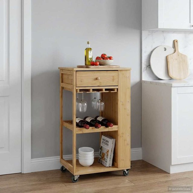 vidaXL Küchenwagen aus Bambus mit Rädern in Natur, Beige, B/T/H: 47,5 x 36 x 83 cm - Bild 2