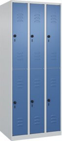 C+P Doppelstock-Spind Classic PLUS mit 3 Abteilen, Stahl, Lichtgrau/Fernblau, H x B x T: 185 x 75 x 50 cm - Bild 1