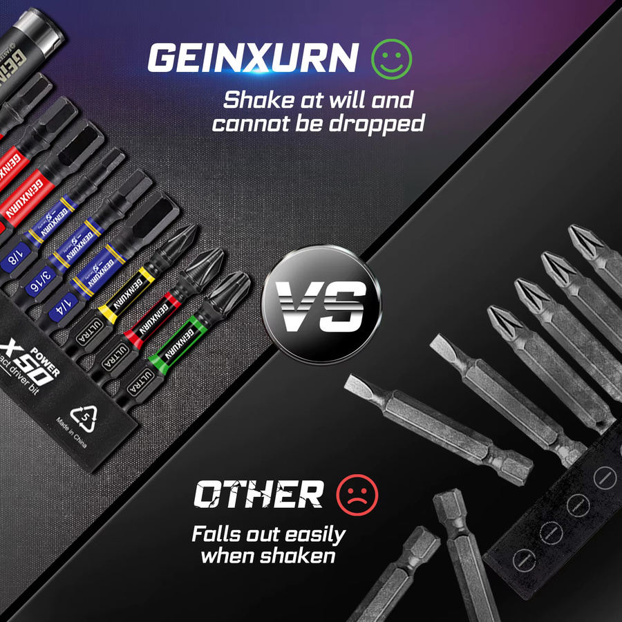 Geinxurn Mixed Impact Robustes Schraubendreher-Power-Bit-Set aus S2-Stahl mit Bithalter und Aufbewahrungsorganisator - Bild 6