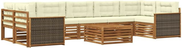 vidaXL Outdoor-Sofagarnitur in L-Form aus massivem Akazienholz mit 8 Kissen in Natur und Beige - Bild 1