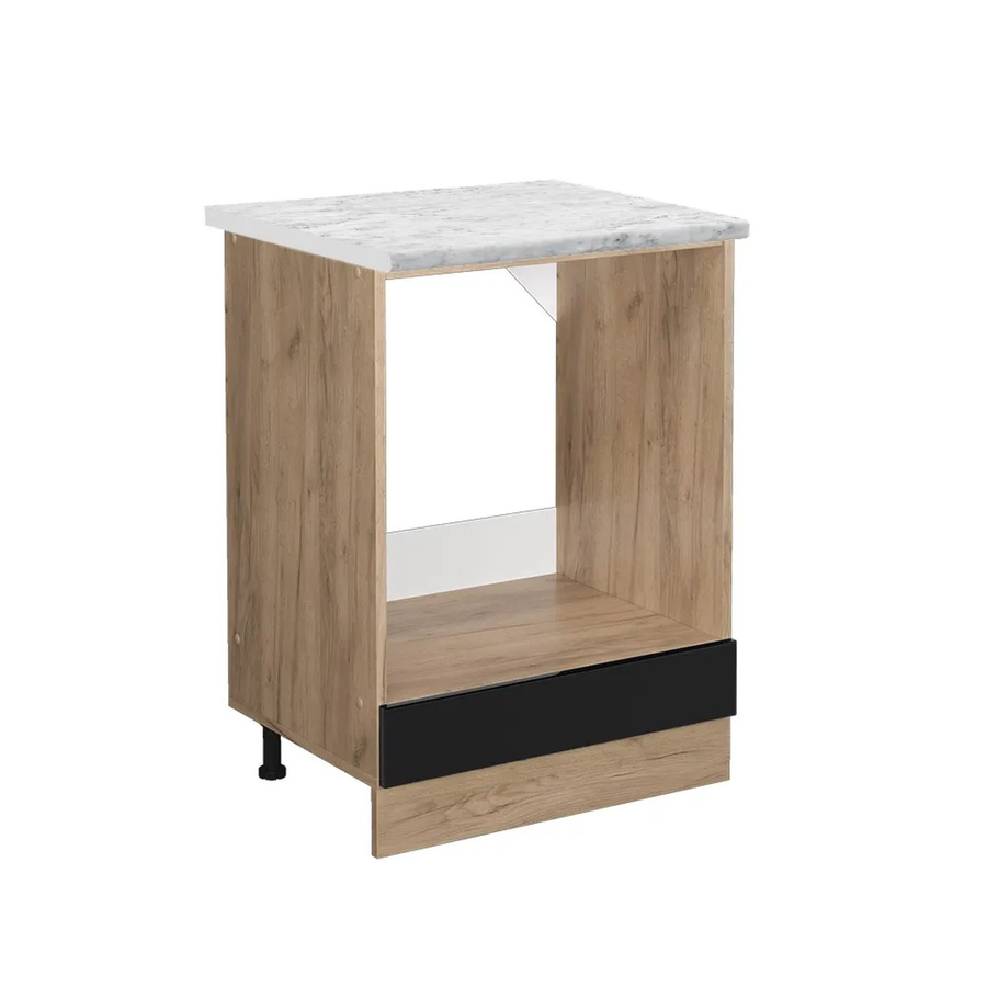 Vicco Herdbauschrank R-Line in Schwarz Hochglanz und Goldkraft Eiche mit Marmor-Optik, Breite: 60 cm, Höhe: 81,6 cm, Tiefe: 46 cm - Bild 2