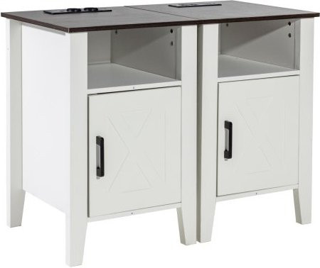 VEVOR Beistelltisch Set 2-teilig im Landhausstil mit LED-Leuchten und USB-Anschlüssen, weiß - Bild 1