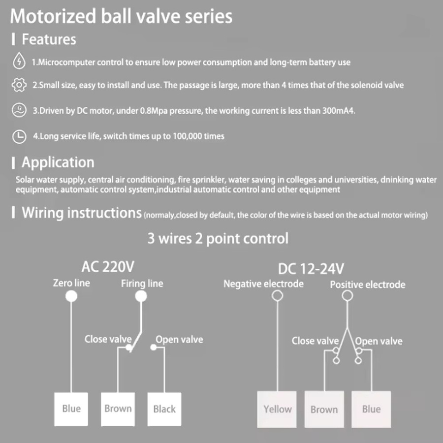 Elektrischer Kugelhahn für Solar-Klimaanlagen und Fan Coils, Drei-Draht Zwei-Control, AC220V DC12V-24V, Farbe: Brushed Brass/Blau - Bild 4