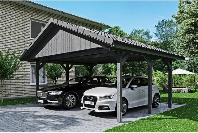 Skanholz Carport Wallgau Satteldach in Schiefergrau B/T: 620 x 500 cm mit Dachlattung und Firsthöhe: 354 cm - Bild 1