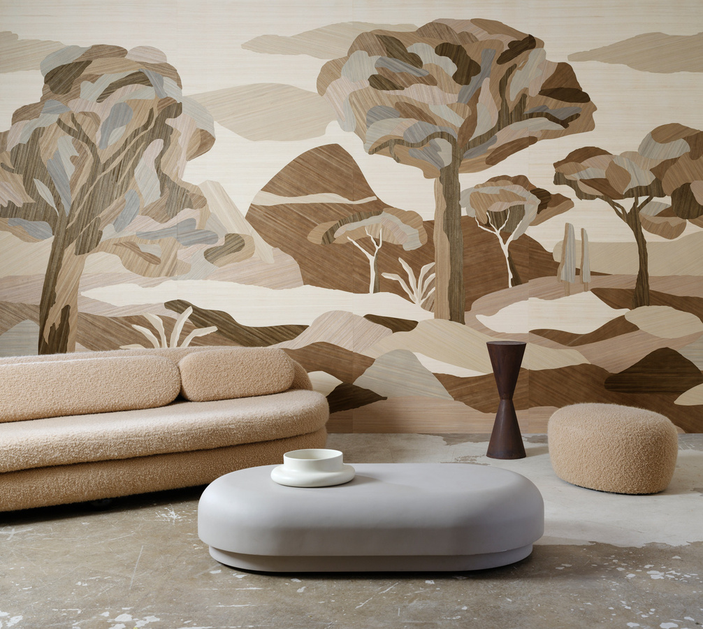 Arte Mural Under The Sycamore Tree - Winter Landscape Wandbild in Mehrfarben mit Holzoptik, B/H: 300 x 120 cm - Bild 1