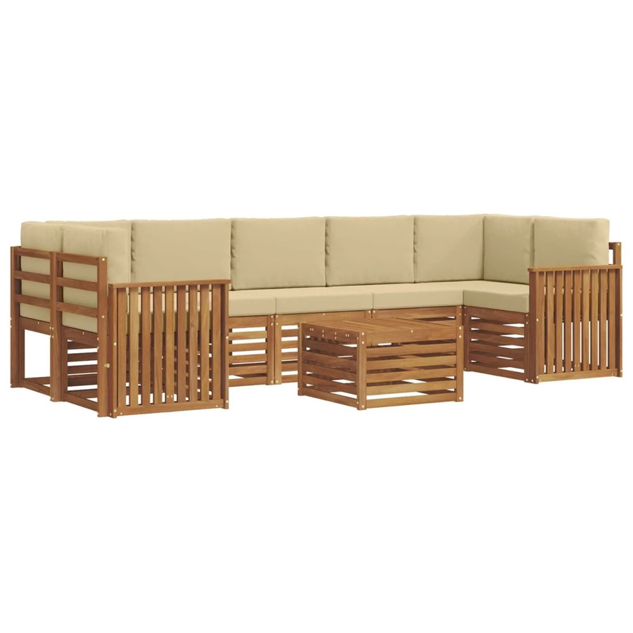 vidaXL Sofagarnitur 8-teilig aus Massivholz Akazie in Natur und Beige mit Polsterung und Kissen - Bild 2