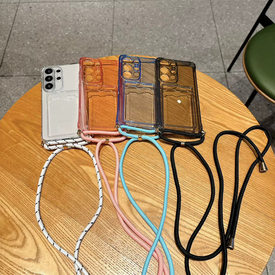 Transparente Kartentasche als Umhängetasche mit Riemen und Halskette als Hülle für Samsung Galaxy S26 S25 S24 S23 Ultra Plus S22 S21 FE A55 A54 A53 Cover in Schwarz oder Transparent - Bild 3
