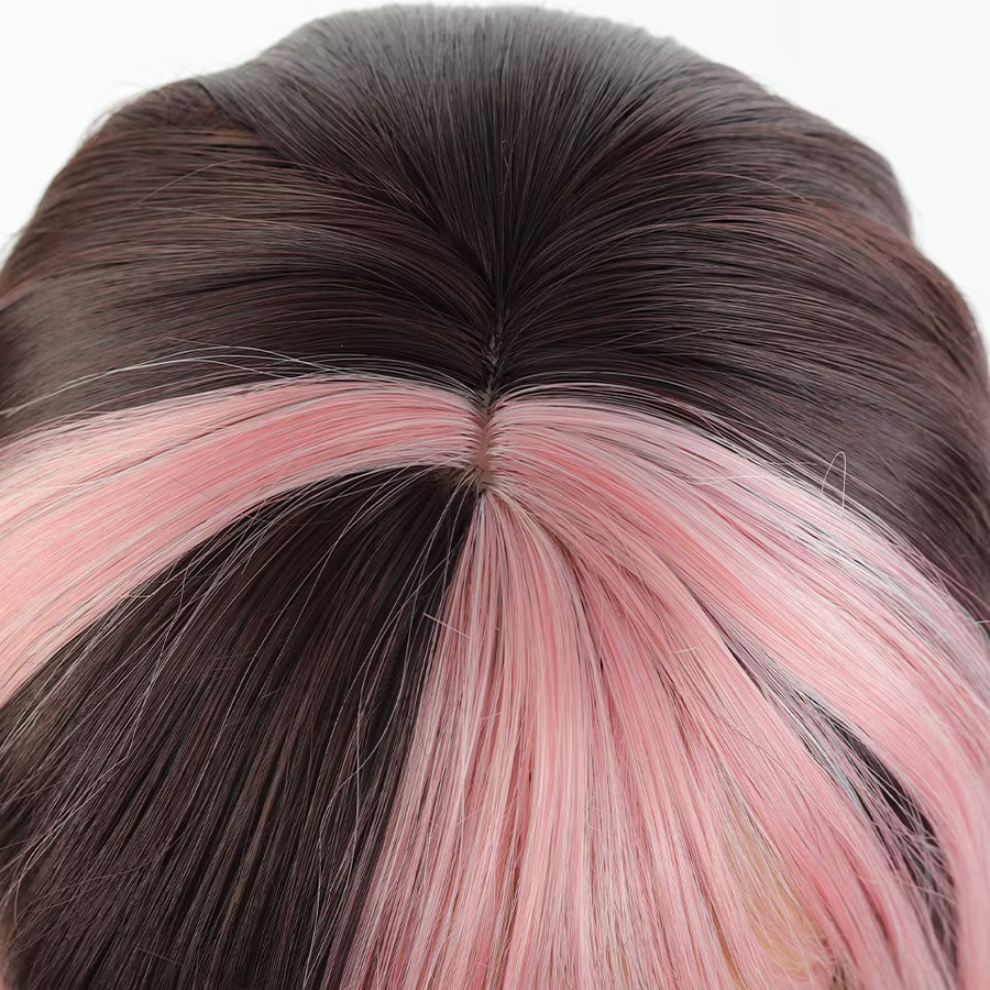 allaosify Perücke, Ombre rosa braun, mit Pony, Damen - Bild 3