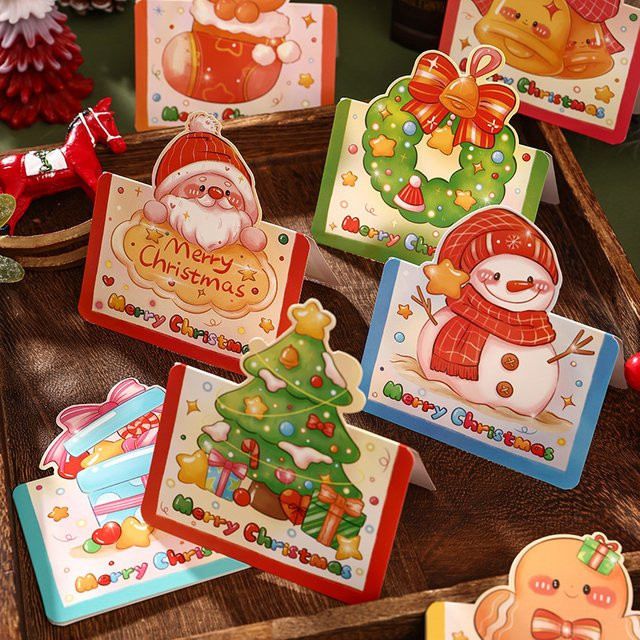 30 Stück Retro Cartoon Weihnachtskarten mit 3D-Effekt in Rot und Mehrfarbig - Bild 1