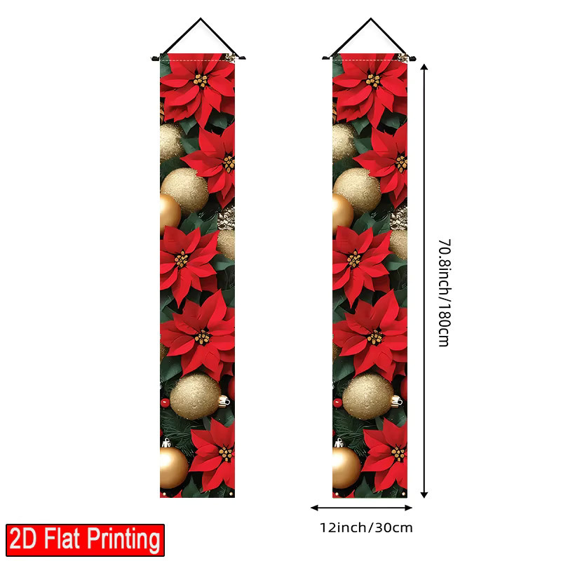 VIKAMA Weihnachts-Wandteppich mit floralem Design für Außenbereich und Eingangsbereich, beidseitig bedruckt, Multicolour, B: 180 cm, H: 30 cm - Bild 3