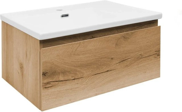 Swiss Aqua Technologies Badezimmerschrank mit Waschbecken Eiche Matt Braun, Hängend, B/T/H: 59 x 30 x 45 cm - Bild 1
